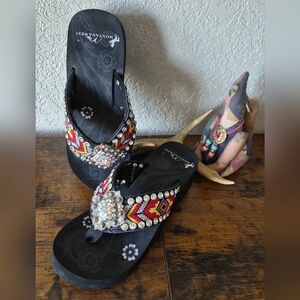 Montana West Bling Flip Flops Wedge Design With Cute Embroidery NEW Various Szs!